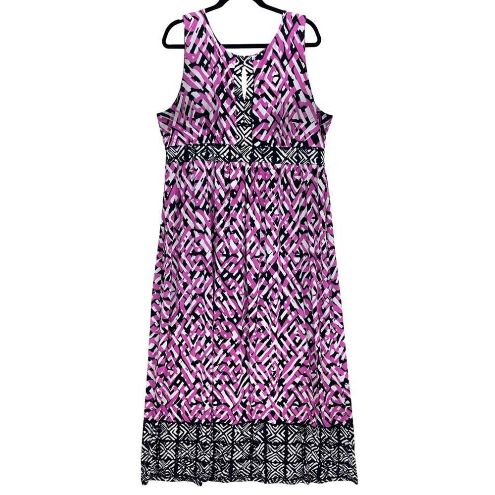 Ruby Rd Pink Black White Geometric Maxi Dress XL Sleeveless Keyhole Back